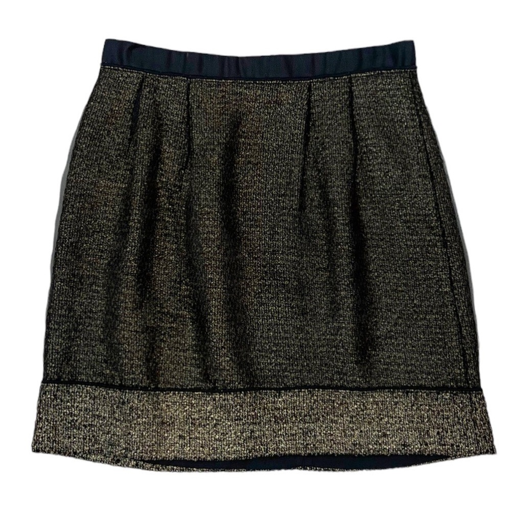LOFT Ann Taylor Chiffon Overlay Tweed Skirt Size 6 Gold & Black - Picture 2 of 8